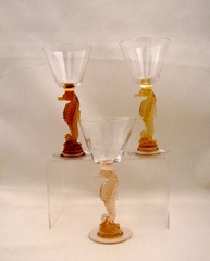 #5074 Seahorse Stem, Crystal Bowl, Amber & Sultana Stem, 1950