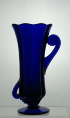 #1421 Hi-Lo Vase, 8 inch Footed & Handled, Cobalt, 1933-1937