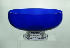 #3397 Gascony 10 inch Footed Floral Bowl, Cobalt with Crystal Base, 1932-1938