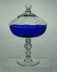 #3404 Spanish Comport with cover? wide optic, Cobalt bowl with Crystal Stem, 1933-1941