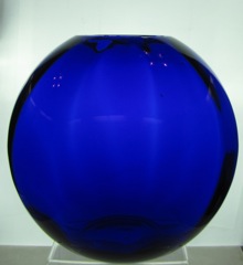 #4045 12 inch Ball Vase, wide optic, Cobalt,1936-1941