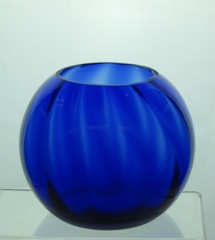 #4045 7 inch Ball Vase, wide optic, Cobalt, 1936-1945
